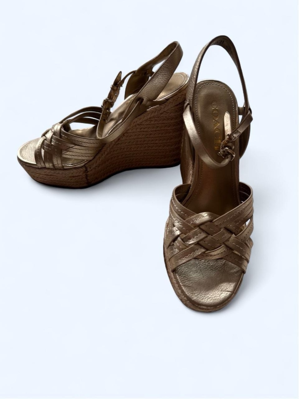 Y2K Coach Metallic Gold Wedge Sandals - Women's